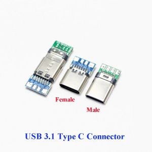 Connecteur USB 3.1 type-c 24 broches m&acirc;le/femelle, adaptateur de prise pour fil &agrave; souder et c&acirc;ble 24