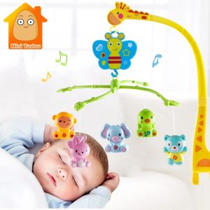 Cloche de lit Mobile pour berceau Musical 4 en 1, hochet pour bébé, Animal Kawaii, support rotatif,