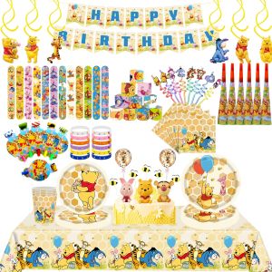Décorations de fête d'anniversaire Disney Winnie l'ourson, ensemble de vaisselle, sac cadeau,