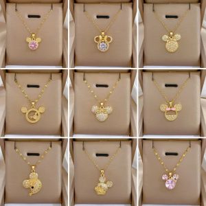 Collier avec pendentif en Zircon pour femmes et filles, dessin animé Disney Mickey Minnie Mouse,