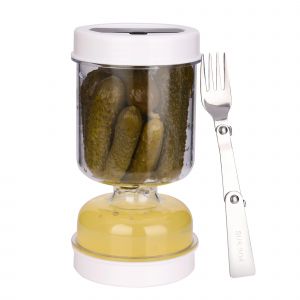 Pot de cornichons avec fourchettes, distributeur sec et humide, pot de sablier de cornichons et