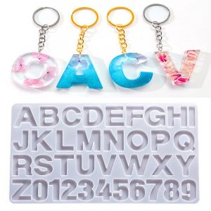 Alphabet résine époxy Silicone moule bricolage lettre numéro pendentif résine moule porte-clés