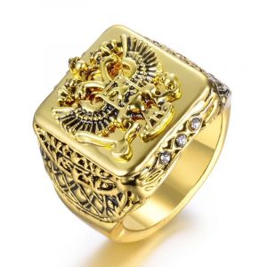 FDLK-Bague chevalière double aigle pour homme, matiques punk pour homme, document en or, bras du
