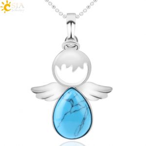 CSJA – collier ailes d'ange, pierre naturelle, cristal de Quartz, pendentif en forme d'ange, perles