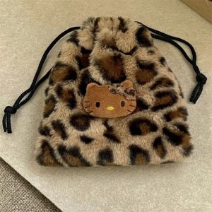 Hello Kitty sac l&eacute;opard Sanrio sac &agrave; main en peluche portefeuille de dessin anim&eacute; Kawaii &eacute;couteurs