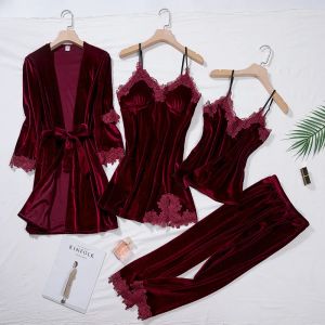TOP d&eacute;contract&eacute; velours maison v&ecirc;tements 4 pi&egrave;ces ensemble de sommeil Lingerie intime femmes pyjamas