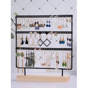 Pr&eacute;sentoir de Boucles d'Oreilles en Bois et M&eacute;tal, Bo&icirc;te &agrave; Bijoux Vintage