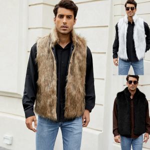Veste sans manches pour hommes, gilet en fausse fourrure, col montant, vestes épaisses, manteau