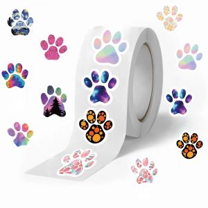 Rouleau d'autocollants créatifs patte de chien, 500 pièces/rouleau, papeterie de récompense