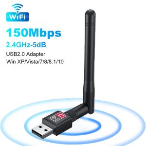 Adaptateur WiFi Mini USB 150Mbps 2.4GHz avec antenne carte r&eacute;seau sans fil USB 802.11n/g/b Ethernet