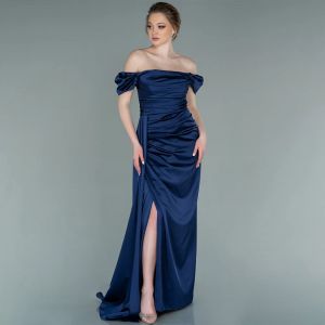 Robe d'invitée de mariage bleu marine pour femmes, hors de la colonne initiée, demoiselle d'honneur,