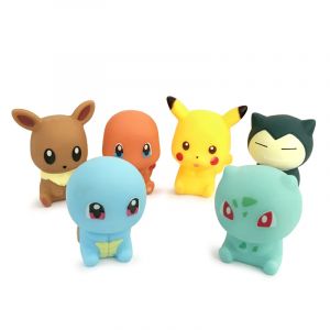Jouets d'eau Pokemon Pikachu, 6 pi&egrave;ces, 5-6 CM, jouet de bain &agrave; grincement et flottant, Anime Eevee