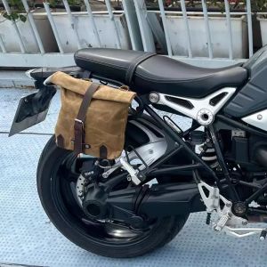 Sacoche Vintage pour moto, sac lat&eacute;ral &eacute;tanche en toile de cire d'huile, sac suspendu pour petite