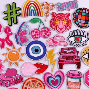 Papillon cerise chapeau voiture coeur patchs brod&eacute;s pour v&ecirc;tements fer sur patchs sur v&ecirc;tements