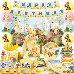 Décorations de fête Winnie vintage, 112 pcs, décorations vintage Winnie l'ourson, vaisselle,