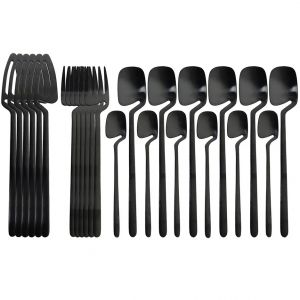 24 pièces ensemble de couverts noirs cuillère fourchette couteau ensemble de vaisselle décor de