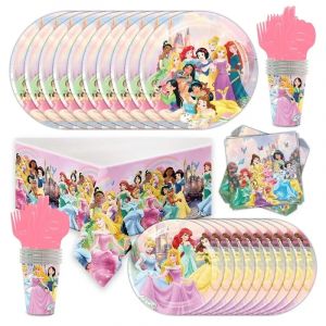 Disney – fête d'anniversaire pour enfants, thème princesse rose, vaisselle jetable, drapeau, ballon