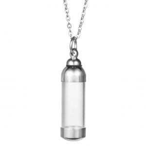 Collier pendentif urne en acier inoxydable pour hommes et femmes, tube de verre ouvrable, bijoux