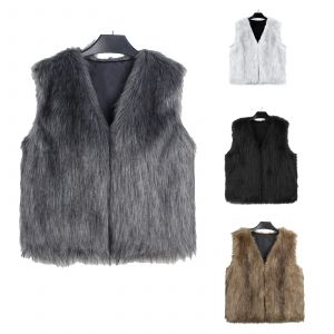 Femmes Gilet mode couleur unie sans manches fausse fourrure Gilet ouvert devant vestes Gilet solide