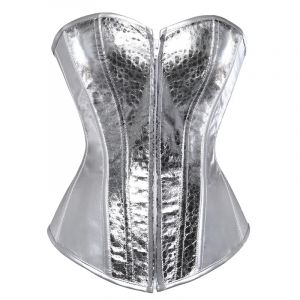 Sapubonva corset bustier haut femmes style vintage or argent overbust corset cuir discoth&egrave;que sexy