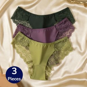 TrowBridge 3 pièces/ensemble doux femmes culottes soie Satin sous-vêtements dentelle Sexy Lingerie