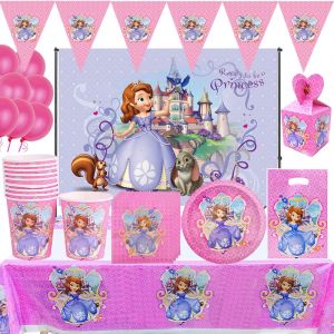 Décoration de fête d'anniversaire thème princesse Disney Sofia, ensemble de vaisselle de dessin