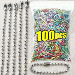10/100 pièces bricolage boule perle chaînes argent coloré porte-clés poupées étiquette main