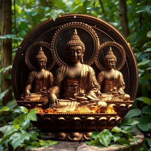 Panneau rond en aluminium sur le thème de la statue de Bouddha, décoration murale en métal pour la