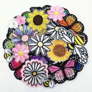 12 pi&egrave;ces fer brod&eacute; sur patchs marguerite tournesol abeille papillon Animal Patch Applique