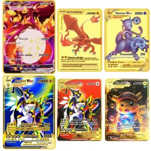 Carte Pokemon en m&eacute;tal 10000 Arceus Pikachu Charizard Vmax Gx, monstre de poche dor&eacute;, lettres