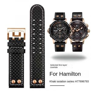 Pour Hamilton Khaki Aviation Series H 77696793 77616533   Bracelet de montre en cuir et fibre de