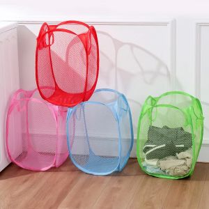 Panier de tri de linge sale pliant de couleur, sac de rangement en maille pour tissu de salle de