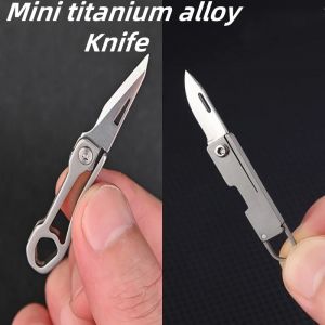 Mini couteau de poche en alliage de titane avec bord pliant tranchant, pendentif porte-clés