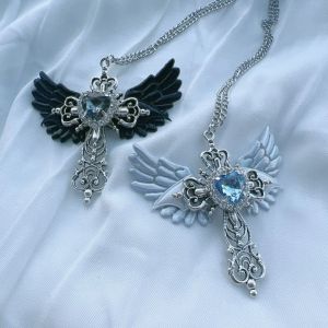 ZAKOL couronne coeur ailes d'ange croix pendentif colliers pour femmes hommes cristal métal Crucifix