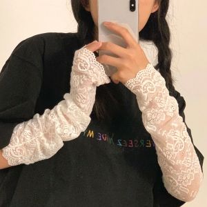 Nouvelles femmes d'&eacute;t&eacute; noir blanc dentelle fleurs bras manches &eacute;lastiques gants de conduite &eacute;l&eacute;gants