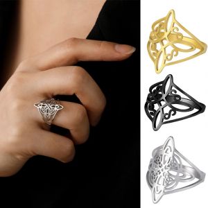 Bague en acier inoxydable avec nœud de sorcière pour femmes, anneaux à nœud celtique en croix