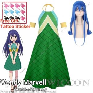 Wendy Marvell Anime fée ciel Dragon Slayer queue magique Cosplay Costume perruque tatouage