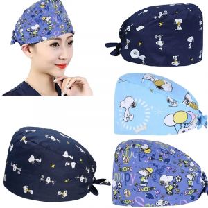 Snoopy Casquette d'opération unisexe dentiste gommage casquettes coton imprimé salle d'opération