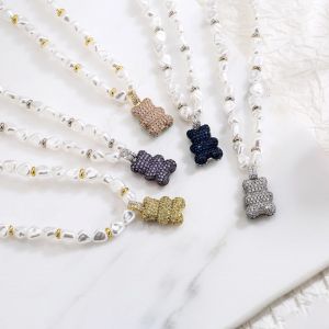 Collier en cristal plaqué or 18 carats pour femme, Zcomprend sur perle, ours de dessin animé, bijoux