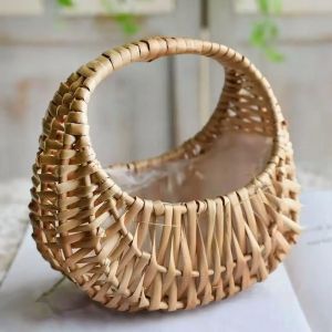 Panier tissé en rotin de saule, rangement demi-lune en osier avec poignée, petit panier de fleurs
