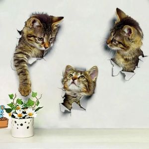 Papier Peint Auto-Adhésif 3D en Forme de Chat Mignon pour Enfant, Sticker Mural de Fond pour Salon