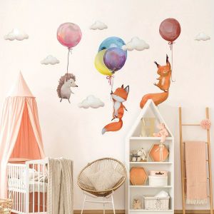 Dessin animé mignon renard hérisson écureuil ballon forêt animaux stickers muraux pour chambre salon
