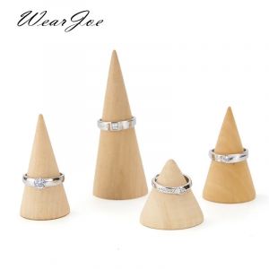 Porte-anneau conique de doigt en bois naturel non peint, Vintage, pr&eacute;sentoir de bijoux,