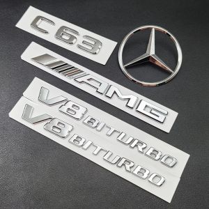 Badge 3D ABS chromé C63 Logo V8 BITURBO, autocollant étoile arrière de voiture, emblème AMG pour