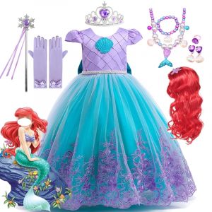 Costume petite sir&egrave;ne pour filles, robe Ariel pour enfants, robes de f&ecirc;te d'anniversaire Halloween