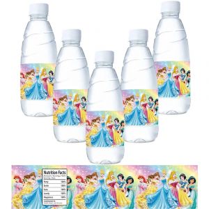 Étiquettes de bouteilles d'eau, autocollants princesse Disney, décorations d'anniversaire pour