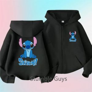 Sweat &agrave; capuche avec fermeture &eacute;clair Disney Stitch, v&ecirc;tements pour enfants, manteau Cardigan