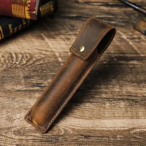 Porte-stylo en cuir de vache fait &agrave; la main pour 1, 2, 3 stylos, trousse &agrave; crayons en cuir Crazy
