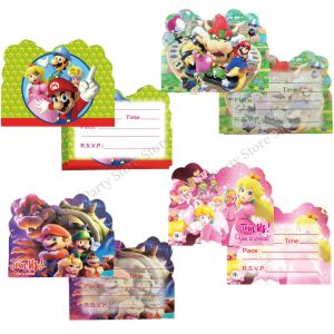 Carte d'invitation Mario, d&eacute;cor de f&ecirc;te d'anniversaire, cartes en papier Super Bros, carte de v&oelig;ux,