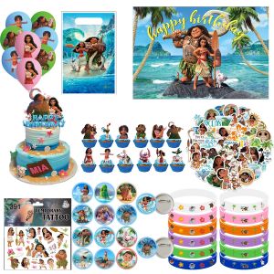 Moana 2 autocollants cadeaux de fête d'anniversaire, Bracelet en Silicone, décoration de gâteau, sac